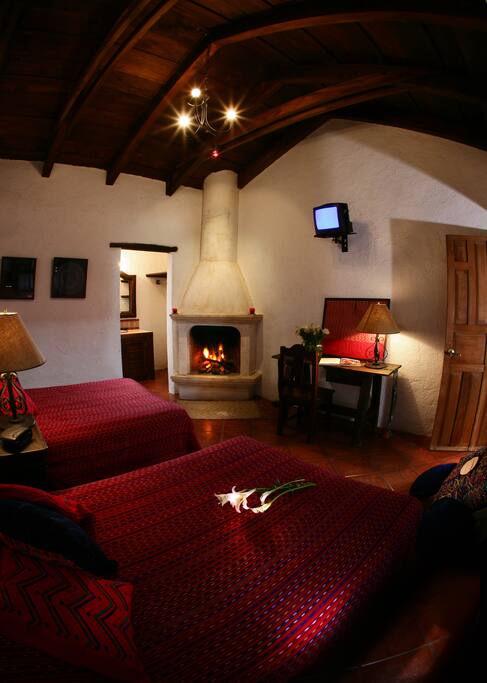 Room with two full size beds
