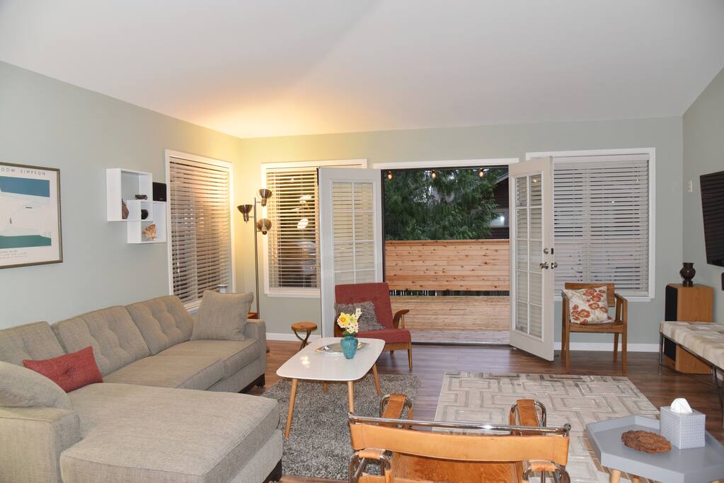 The living space opens up to a large newly built deck