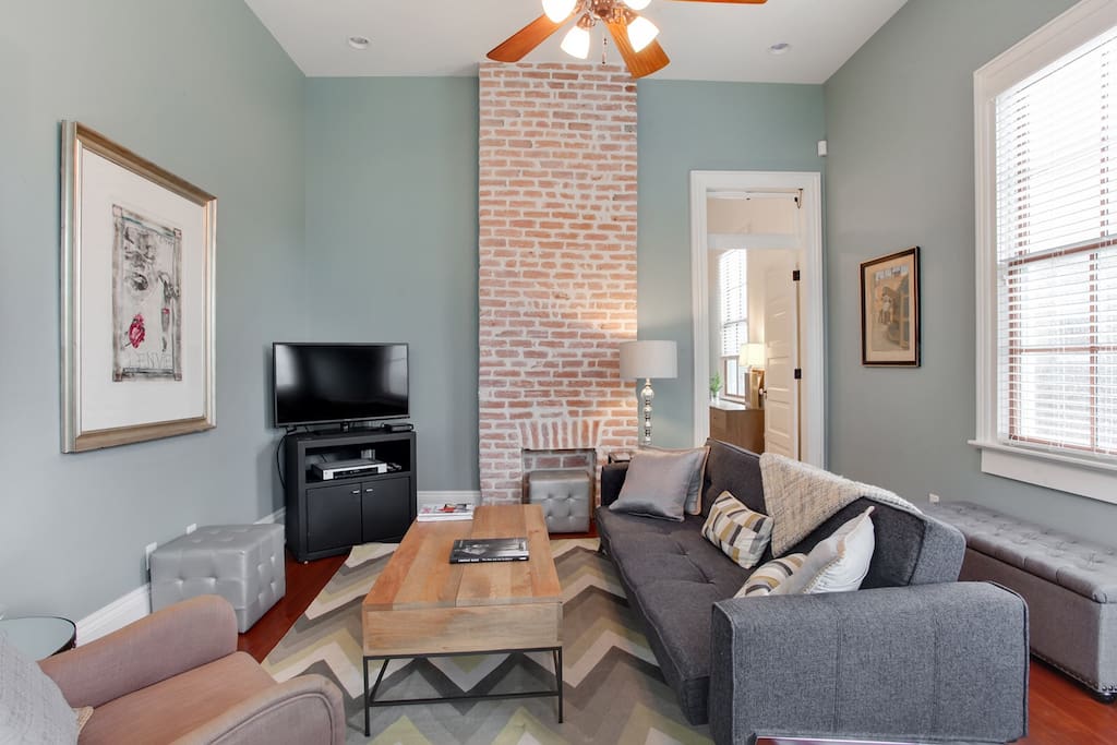 Living room with contemporary futon sofa