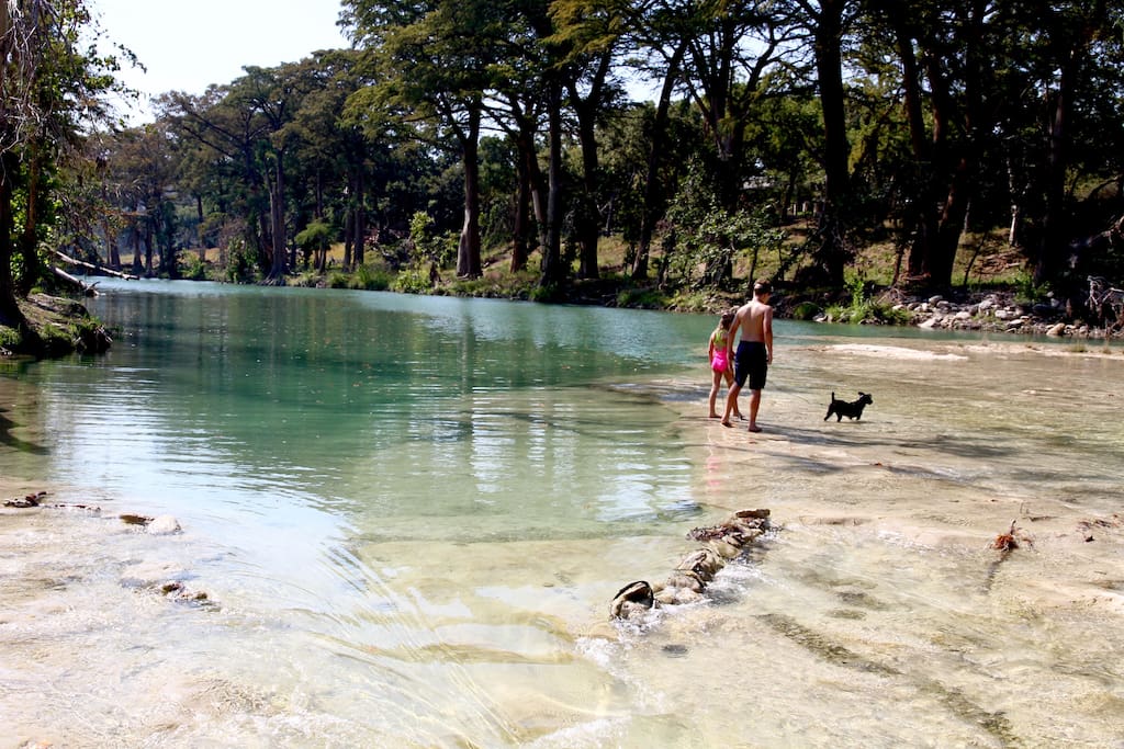 Swimming hole of 4-5 feet with great wading area for kids and adults alike.