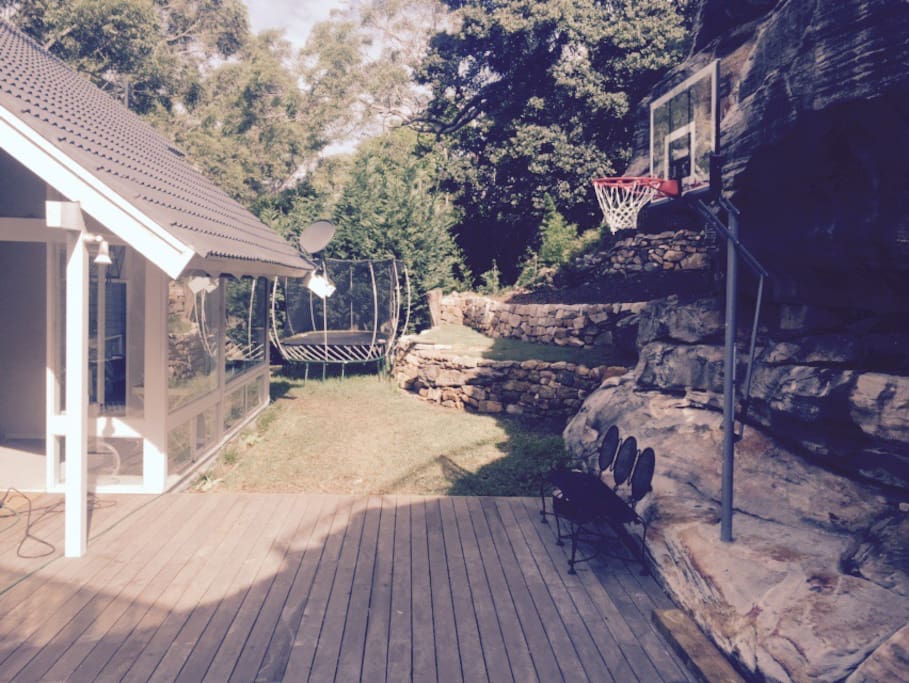 Lots to keep the kids entertained including a huge spring free trampoline and basket ball hoop.