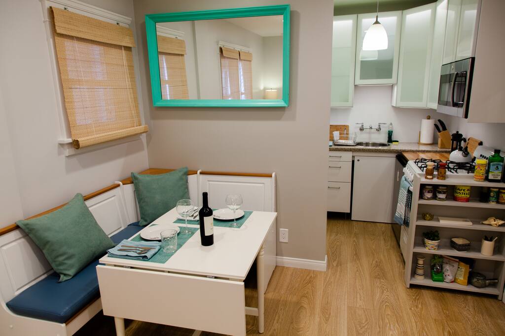 Newly remodeled with modern appliances, and a clean, beachy vibe.