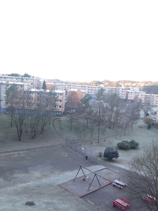 The view from the balcony. Playground for kids and a nice waltinist area nearby.