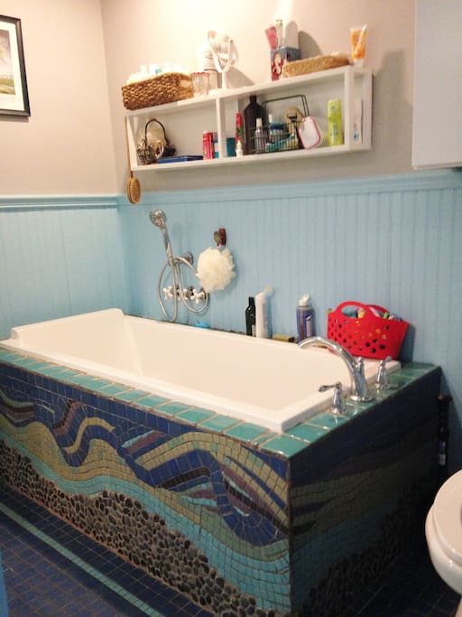 A soaking tub in the bathroom.