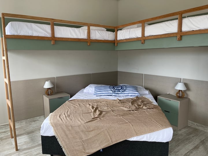 جناح بسرير متوسط الحجم وسريران مفردان