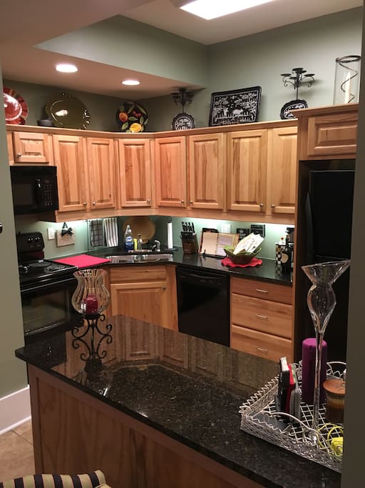 The kitchen is fully stocked and includes the typical appliances, instant pot, coffee maker, blender, etc.