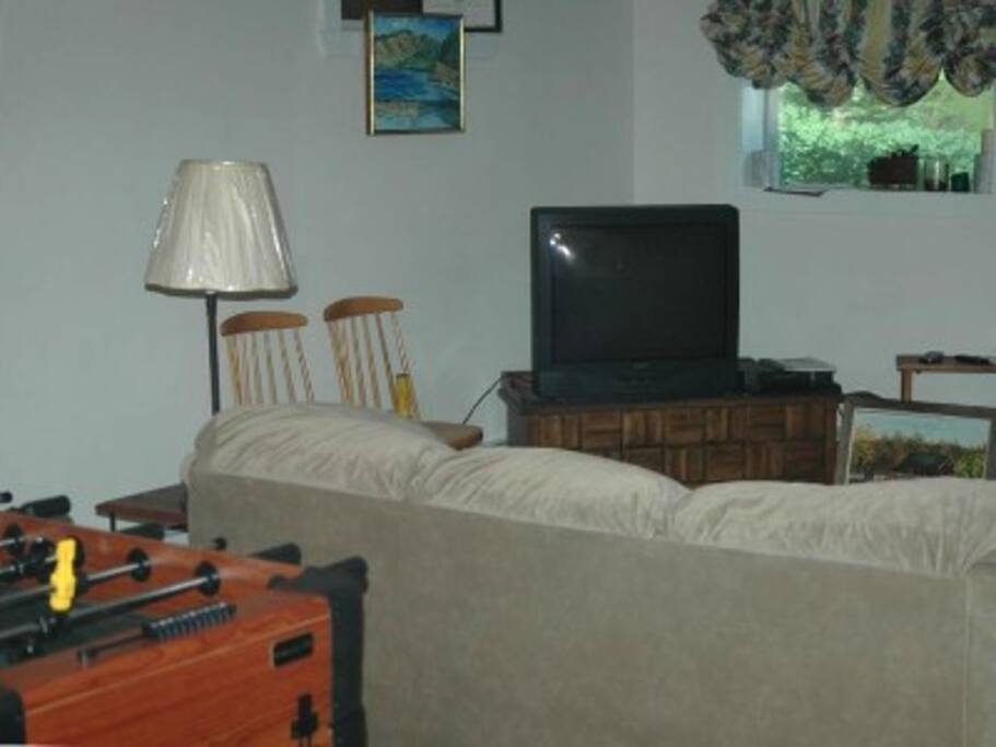 Lower level family available for reading, eating take-out
