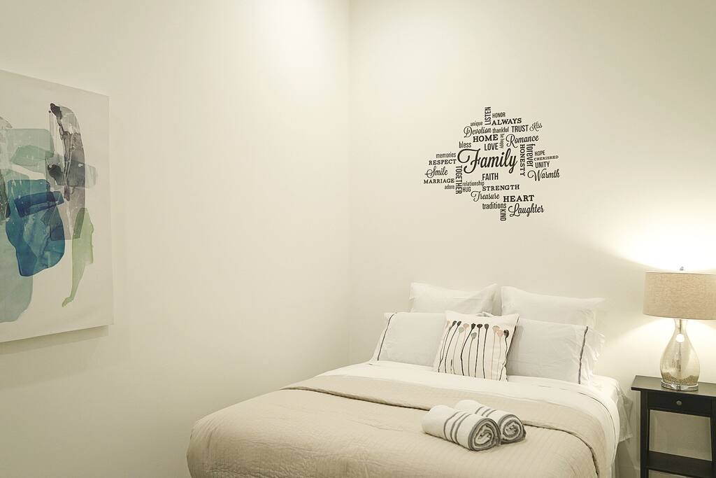 NEW queen size firm mattress with fresh bedding !