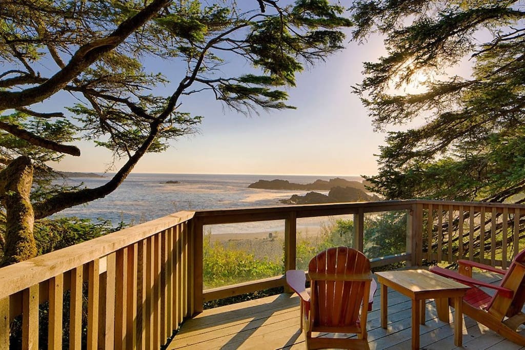 All yurts come with their own cedar deck and patio furniture so you can relax outdoors