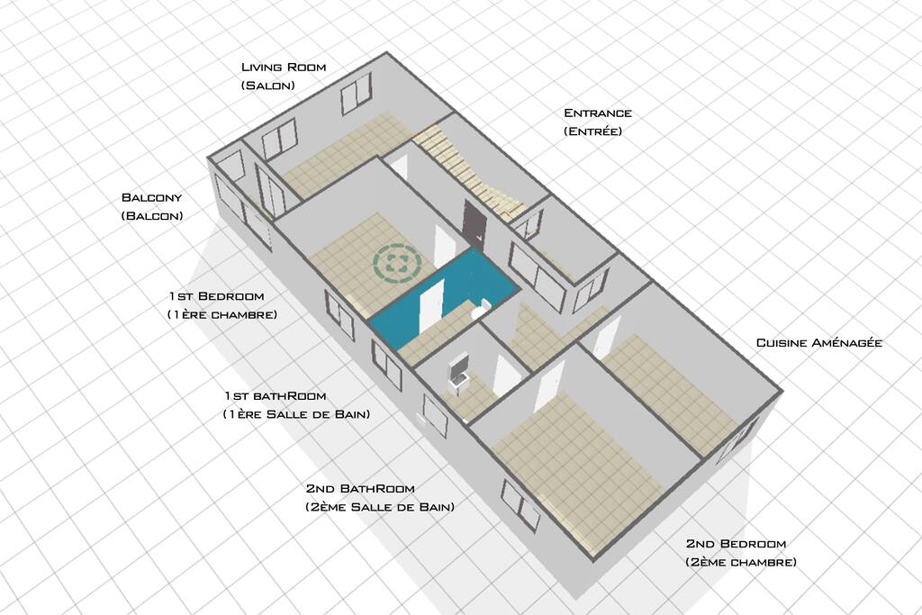 2 chambres salon/SAM de 100m²