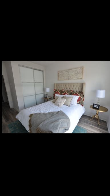 Seule et unique Chambre à coucher ( lit double ) très confortable et bien éclairer avec vu sur le voisinage.