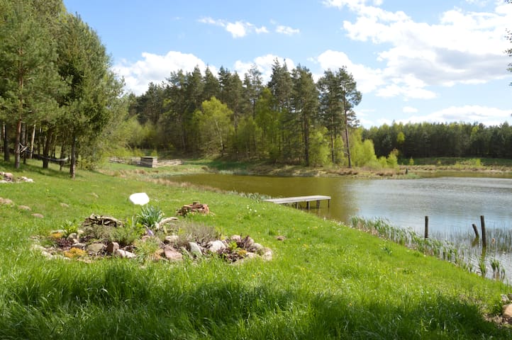 hut in the mid. of nowhere + priv pond+3 ha