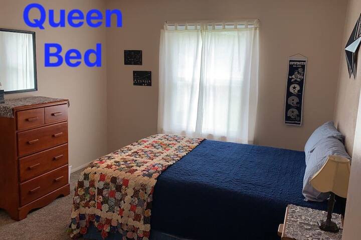 My favorite room. The Dallas Cowboy Bedroom. A room that isn’t frilly for the fan in your life.
*The listing is only including 2 beds.  There ARE 4 beds in this home: queen, double, & bunkbed.