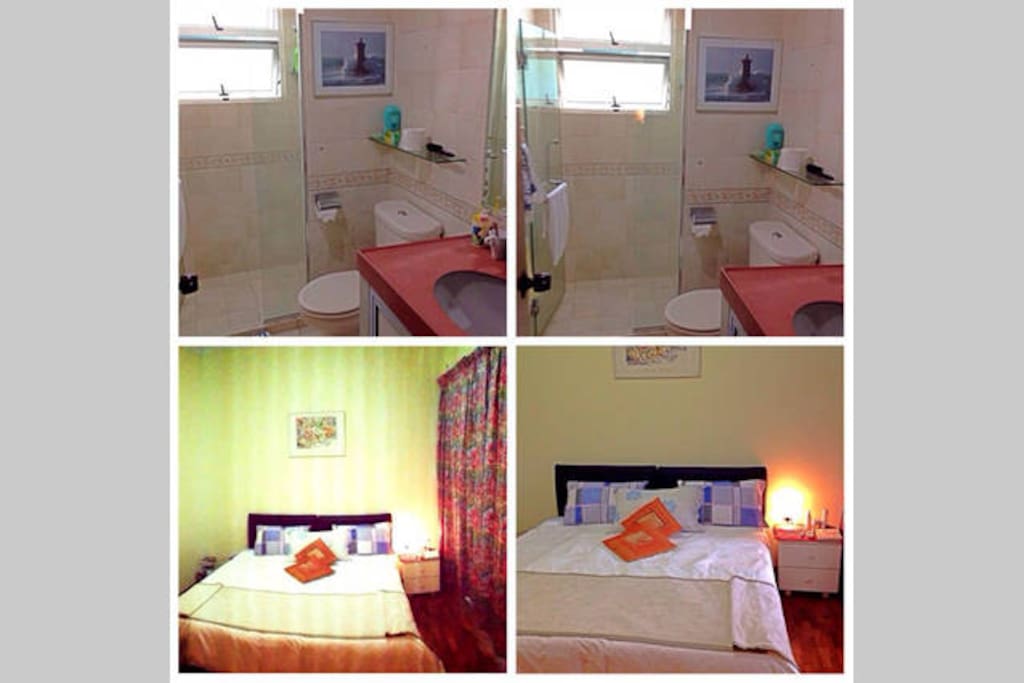 Tranquil 2 at Peace Haven presently with a double bed, while this kings size bed has been transferred to Tranquil 1. Pictured is the washroom that shares with both these 2 rooms.