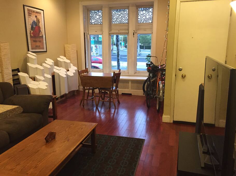 Open living and dining area with home theatre