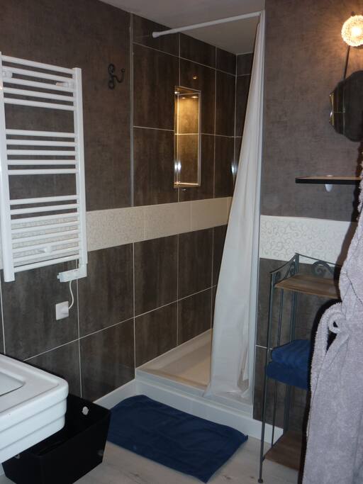 douche, lavabo,peignoir de bain , sèche-cheveux à disposition