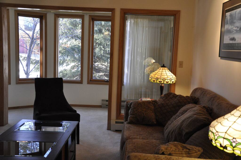 Living Room. Bright comfortable area with gas fireplace.