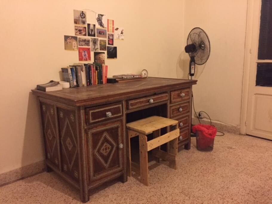 Inside desk.