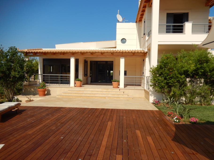 The deck and main entrance to the home