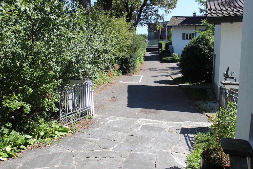 parking on the road (white marked left hand side from the house)