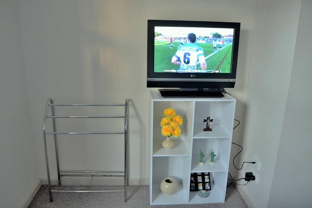 TV and towel rack
