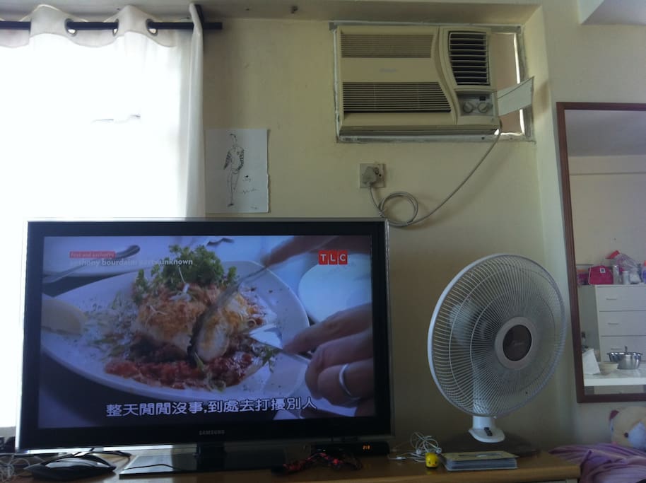 42" Samsung LED TV, Aircon, Fan