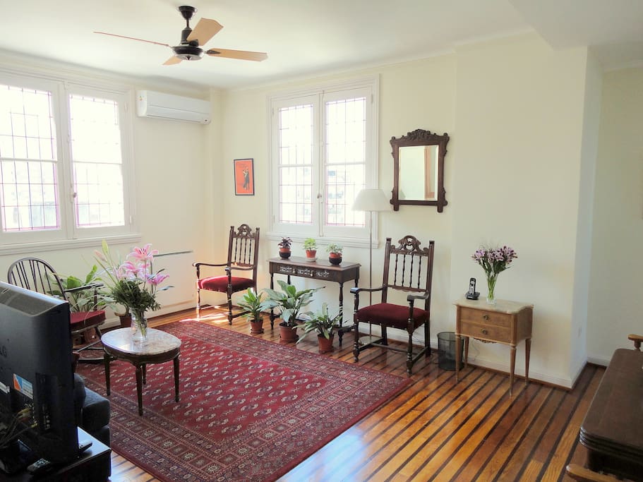 Living Room with corner windows, bathed in light all day