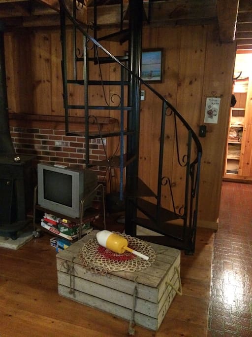 Spiral staircase to the upstairs loft