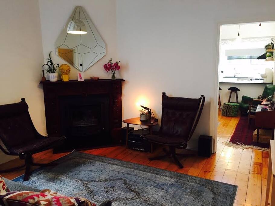 Stylish separate lounge room with gas fireplace