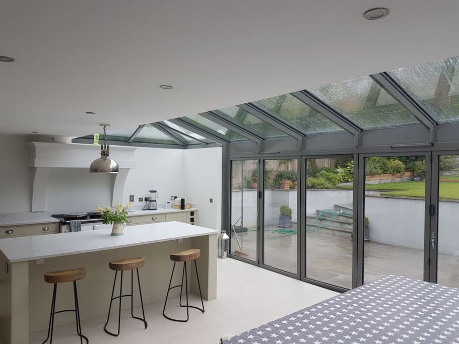 Beautiful, bright and modern kitchen with all possible mod cons. Dining area seats 12.