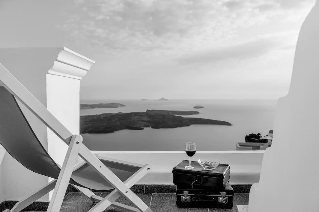 Private veranda with caldera and volcano view