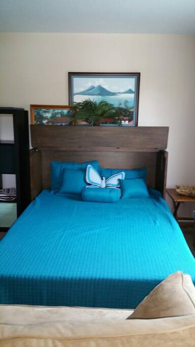 The cabinet houses a queen sized bed with a memory foam mattress.. VERY comfortable.