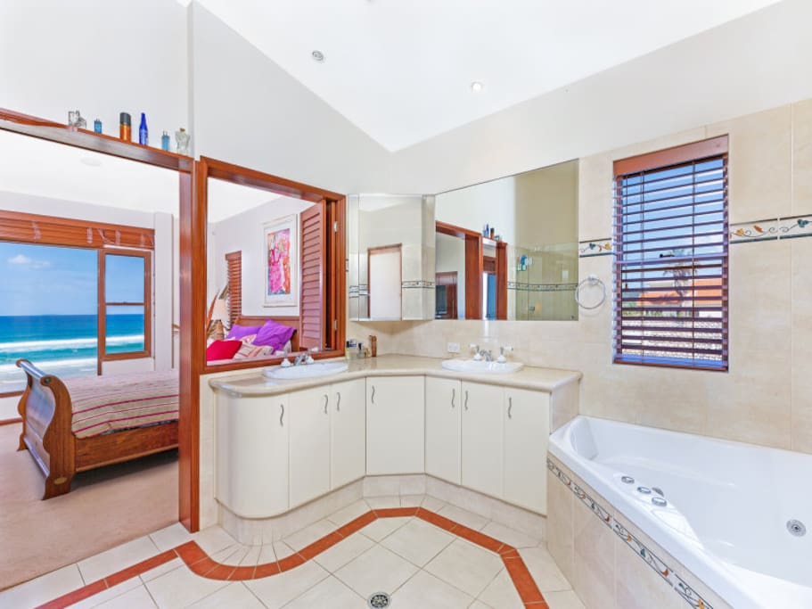Bathroom for master bedroom is very nice, has spa and 5 headed impulse shower
