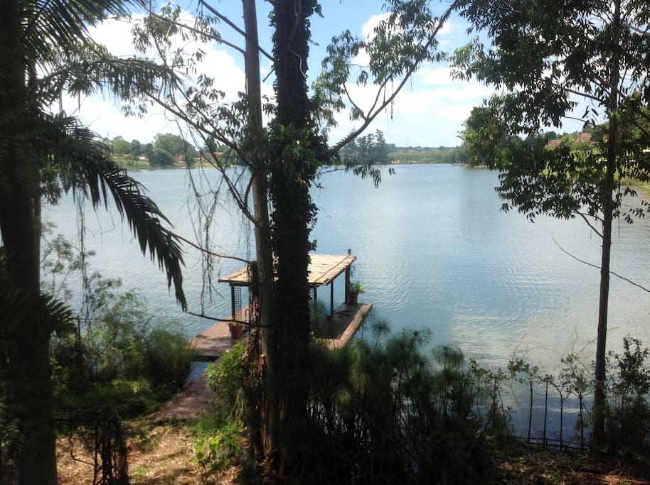View from the house with private garden and wooden jetty