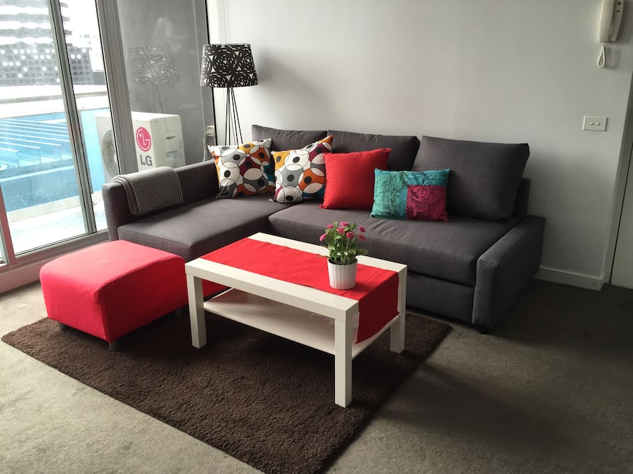 new double sofa bed, easy for extra guests