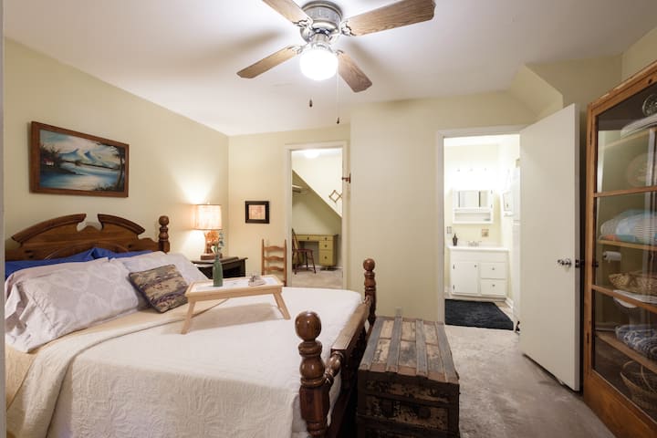 Peaceful master bedroom with queen size bed