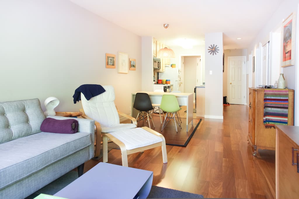 The living room blends into the dining area.
