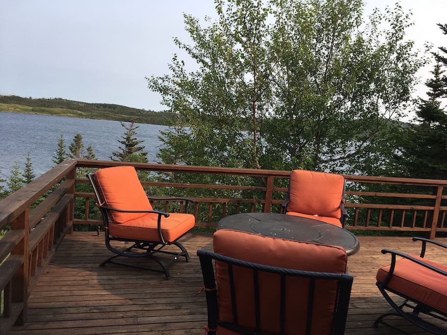 Patio with pond view.