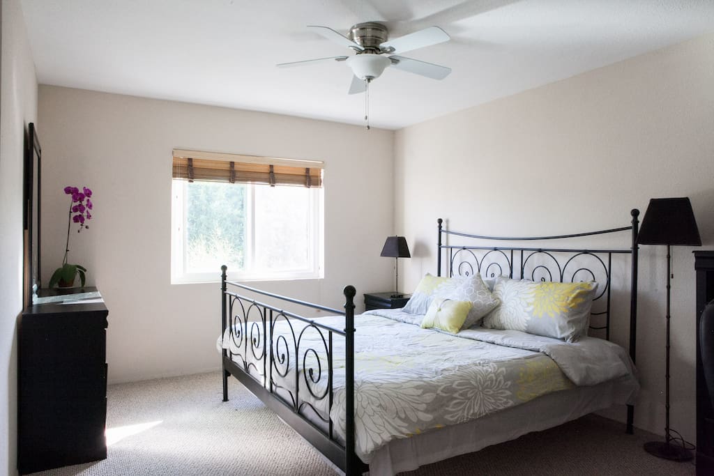 Comfortable King Size Bed with Dresser, Night Stand.