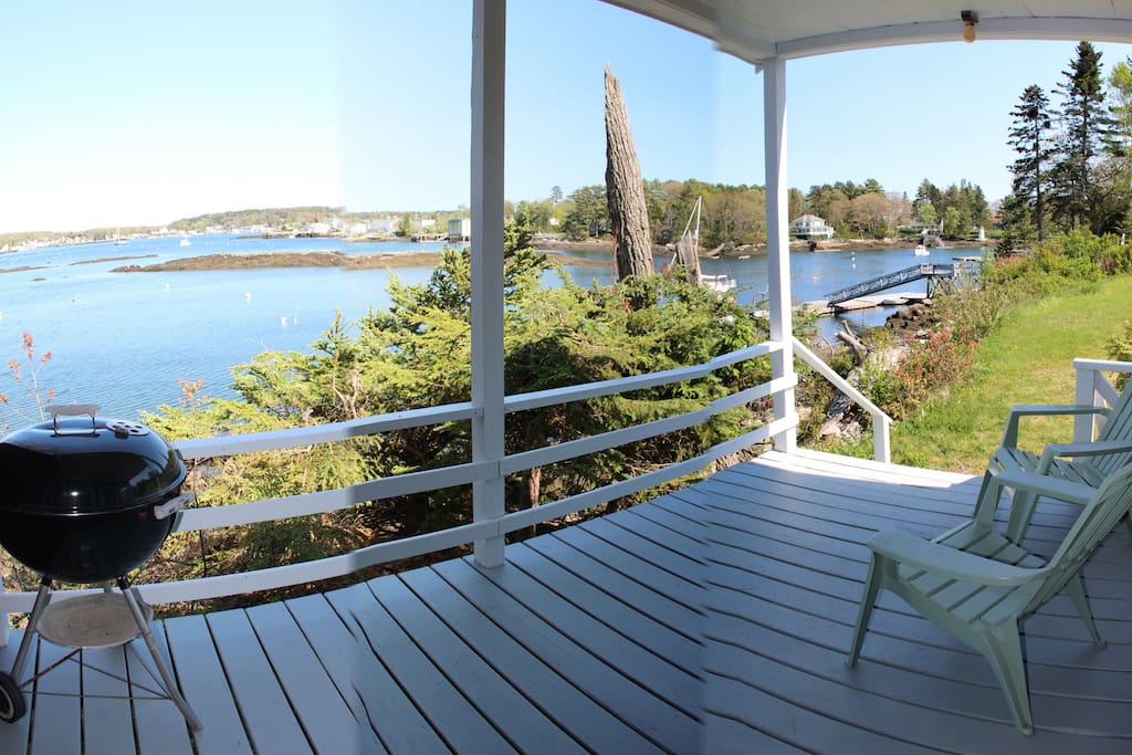 View from the covered porch of the Shore Cottage at Harborfields