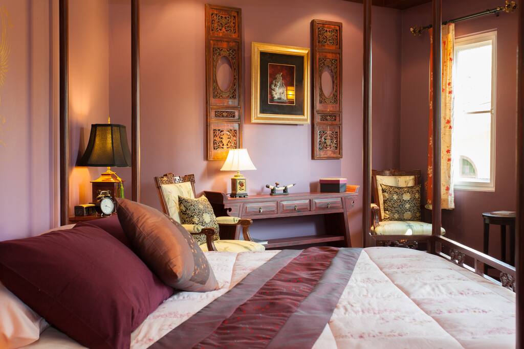 Chinese decoration and books inside the room
