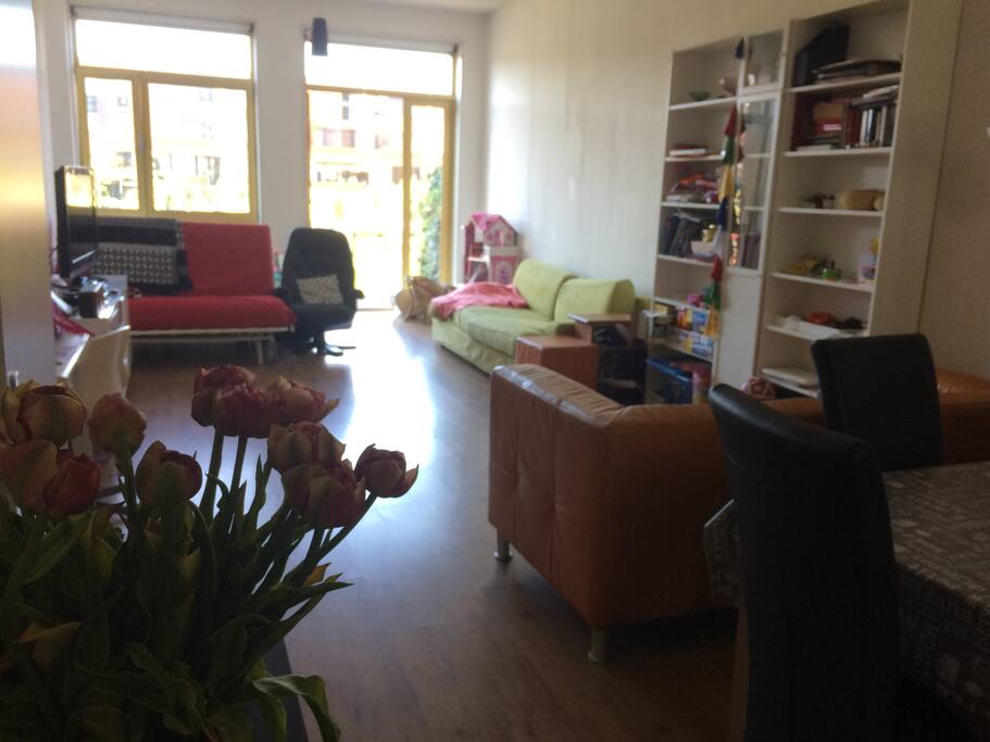 Living room with terrace on the canal.