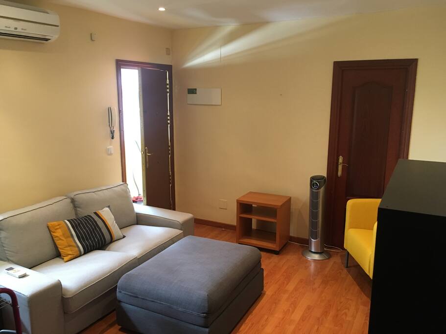 Living room; two sleeping surfaces, the couch and pull-out single bed