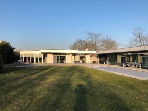 Modern house house with pool house and pool