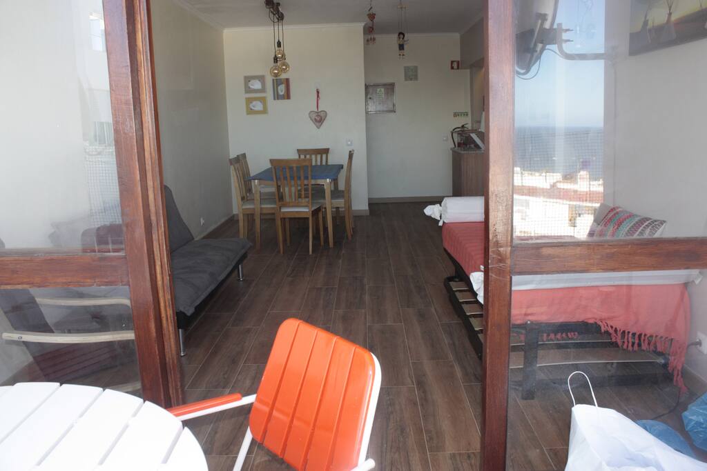 Balcony and living room.