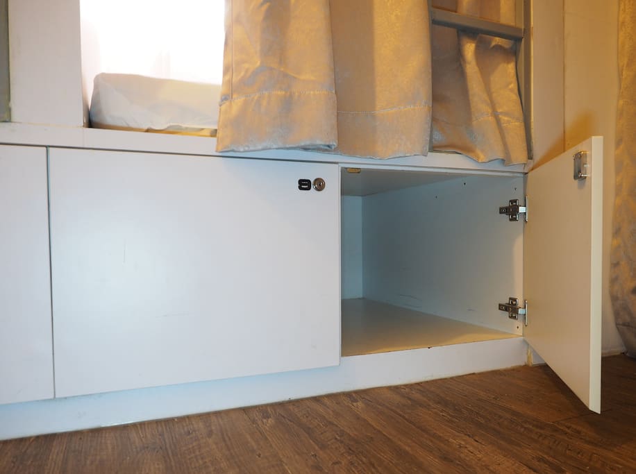 cabin-sized lockers for each bed