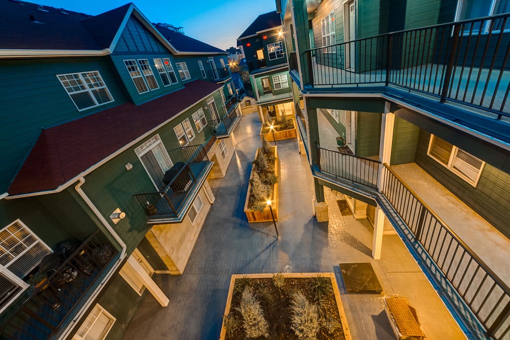 View of the inner courtyard. Bottom right and center is suite 204.
