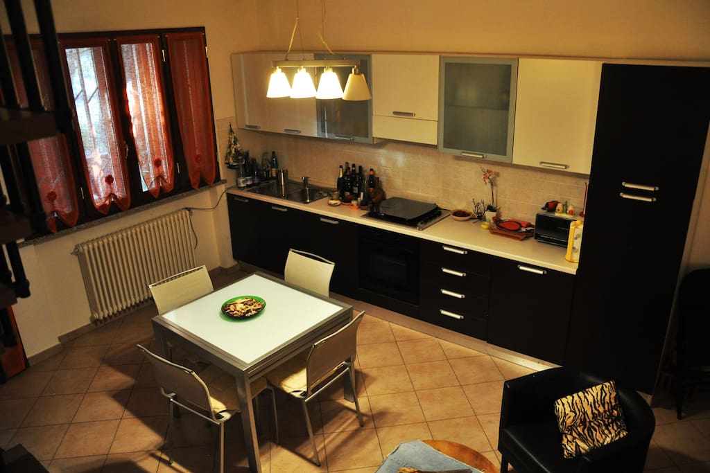 Kitchen view + Living Room