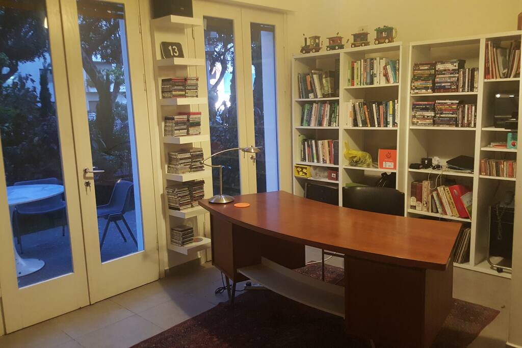 Workspace, living room area. Vintage 1950s work desk