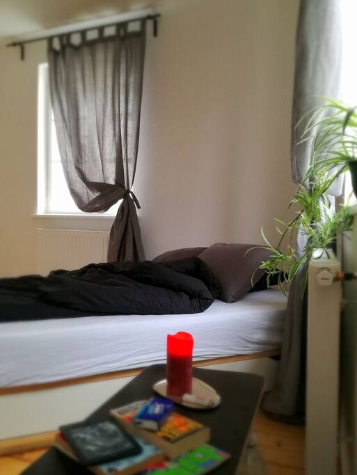 großes und Helles Schlafzimmer. Das Bett müsste ich leider tauschen, da es defekt war.